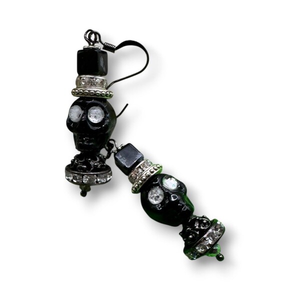 Black Skull Day of the Dead Dia de Muertos Dangle Earrings Halloween Women - Picture 2 of 8